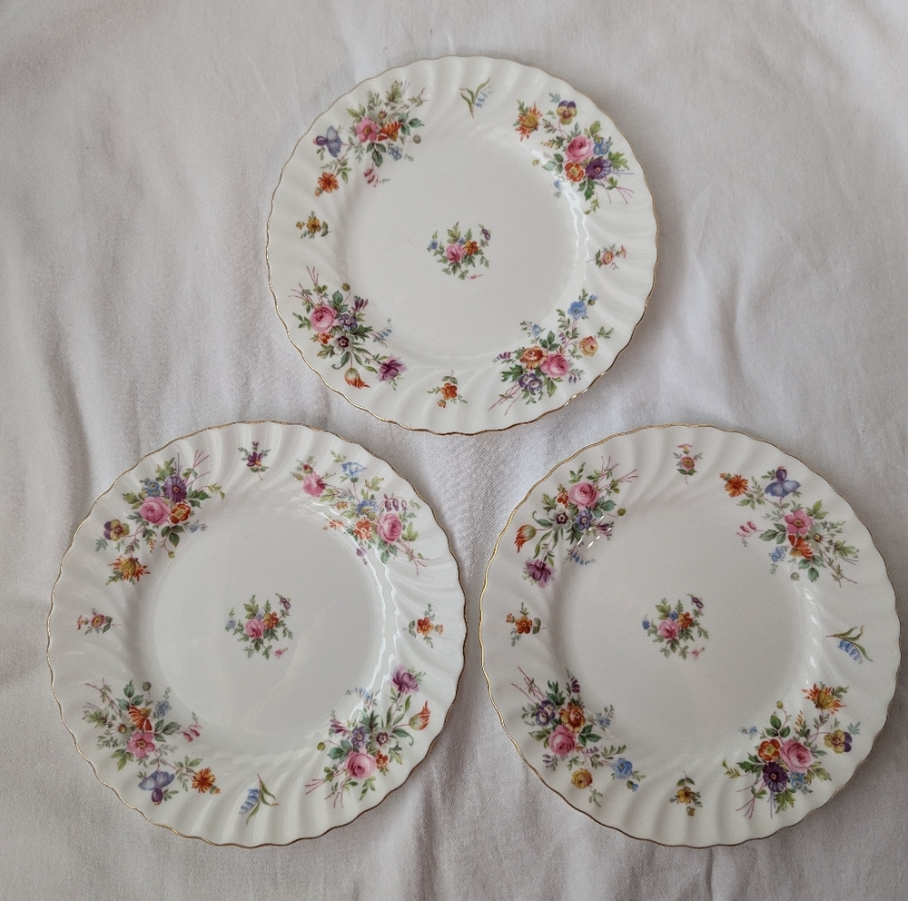 Vintage Minton Marlow Bone China Multicolor Floral Swirl Rim Salad Plates - 3